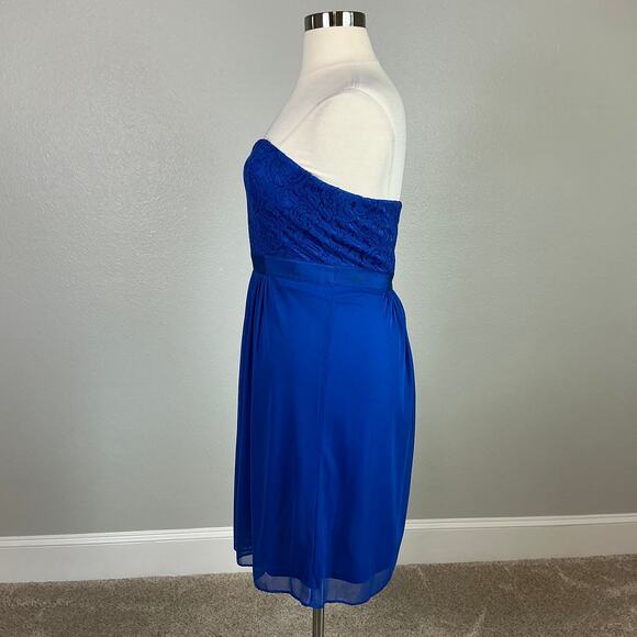 Adrianna Papell Strapless Lace Chiffon Mini Cocktail Dress Blue Size 14 Sheath - Picture 5 of 14